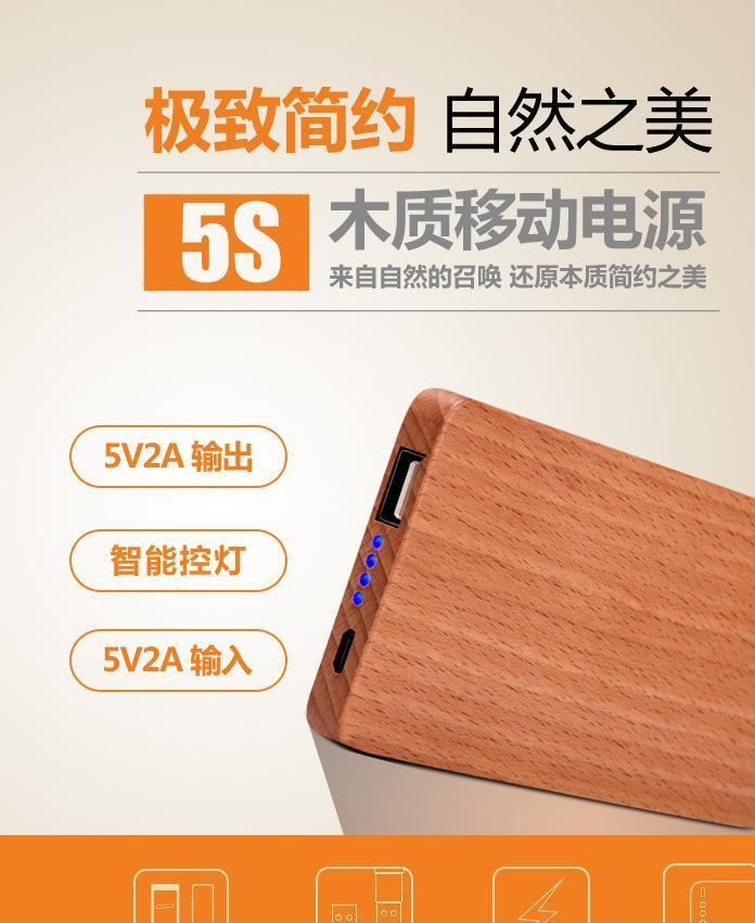 時尚木質A5超薄私模充電寶可定制Logo商務電子禮品移動電源套料示例圖9