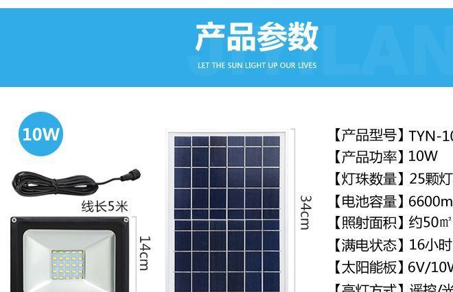廠家直銷太陽能投光燈背包免布線遙控戶外庭院燈防水高亮家用示例圖7