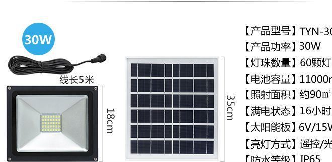 廠家直銷太陽能投光燈背包免布線遙控戶外庭院燈防水高亮家用示例圖9