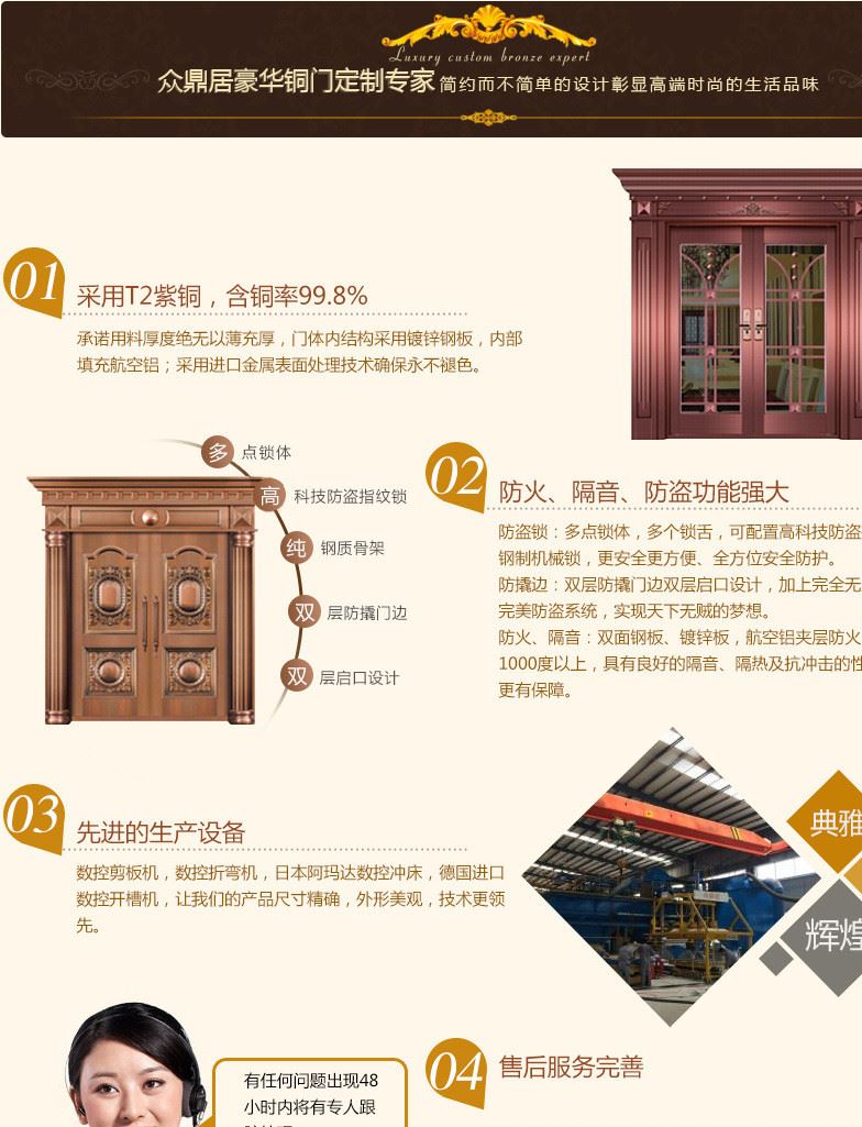 眾鼎居防火防盜銅門 安全推拉銅門 歐式別墅大宅銅門定做示例圖3