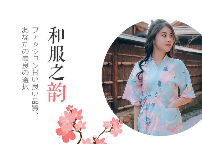 日本女士棉5分袖短褲和服 夏秋日式睡衣作務(wù)衣 棉家居服套裝示例圖3