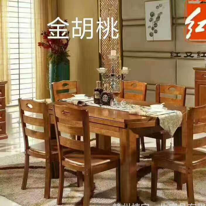 實(shí)木餐桌椅 南康實(shí)木家具餐桌椅 一桌六椅 中式組合折疊餐桌椅示例圖10