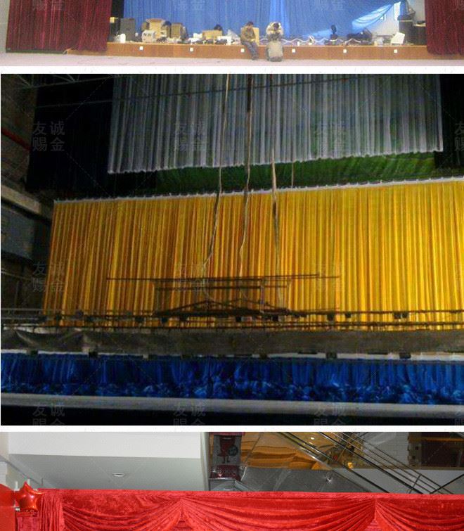 廠家制做舞臺幕布阻燃幕布金絲絨舞臺幕布電動對開大幕示例圖13