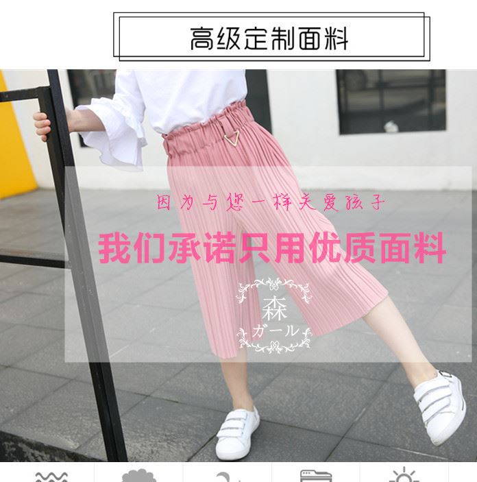2017春款中大童女童裝套裝雪紡衫九分闊腿褲兩件套荷葉袖襯衫批發(fā)示例圖4