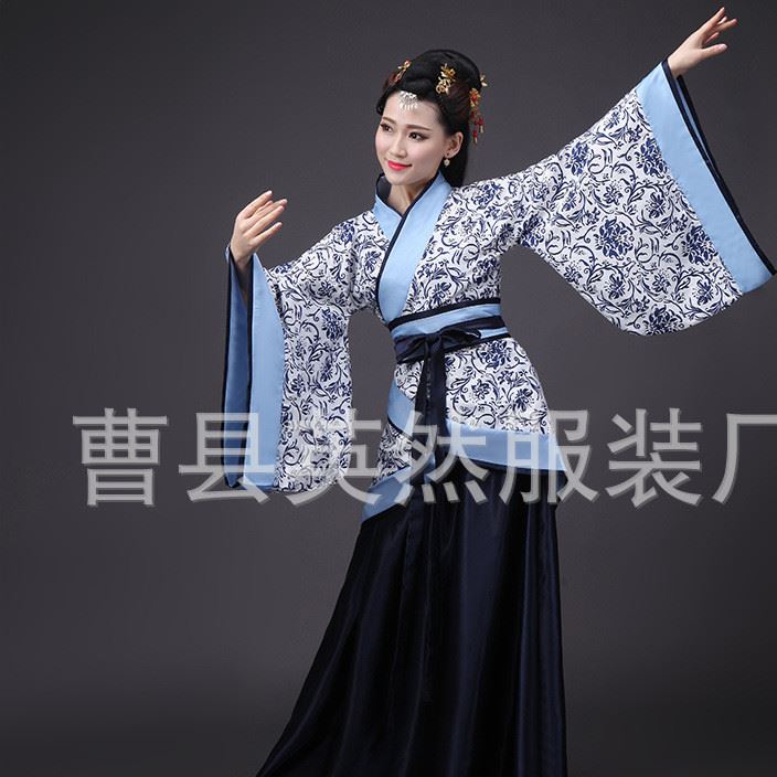 古代貴妃唐裝漢服古裝服裝仙女古箏演出服舞蹈漢服女改良示例圖3