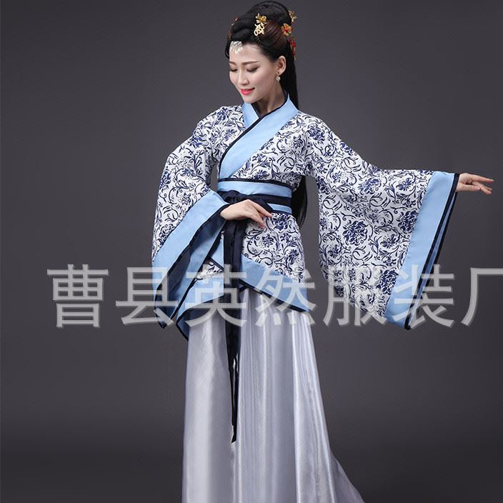 古代貴妃唐裝漢服古裝服裝仙女古箏演出服舞蹈漢服女改良示例圖4