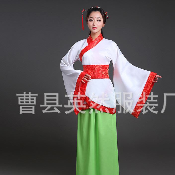 古代貴妃唐裝漢服古裝服裝仙女古箏演出服舞蹈漢服女改良示例圖5