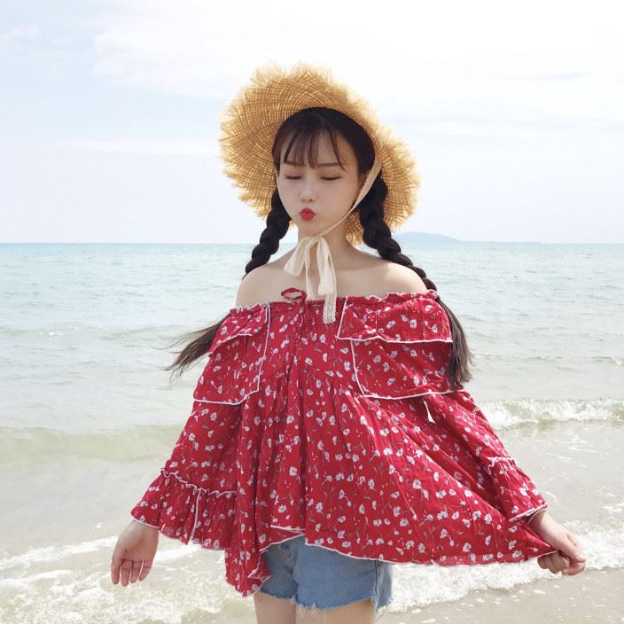 實(shí)拍 2017夏季新款女裝 甜美可愛少女風(fēng)荷葉邊系帶棉布上衣女示例圖1