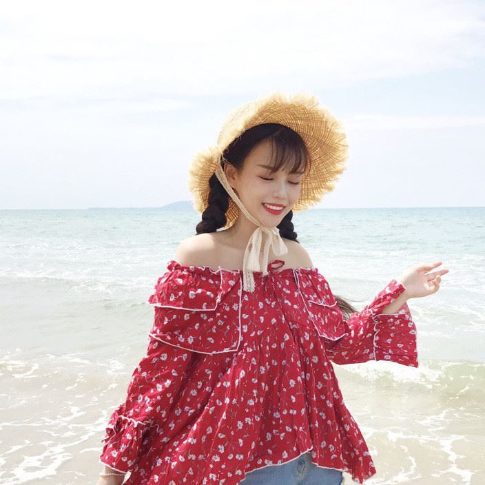 實(shí)拍 2017夏季新款女裝 甜美可愛少女風(fēng)荷葉邊系帶棉布上衣女示例圖2