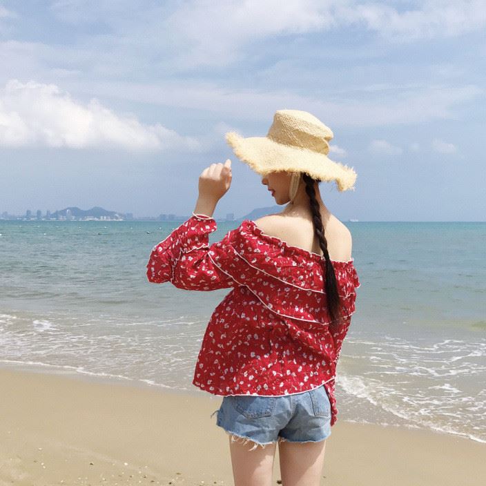 實(shí)拍 2017夏季新款女裝 甜美可愛少女風(fēng)荷葉邊系帶棉布上衣女示例圖4