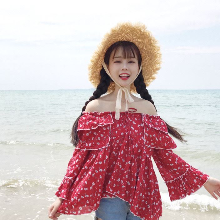 實(shí)拍 2017夏季新款女裝 甜美可愛少女風(fēng)荷葉邊系帶棉布上衣女示例圖7