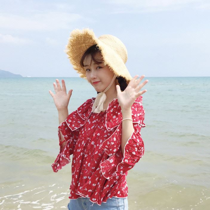 實(shí)拍 2017夏季新款女裝 甜美可愛少女風(fēng)荷葉邊系帶棉布上衣女示例圖8