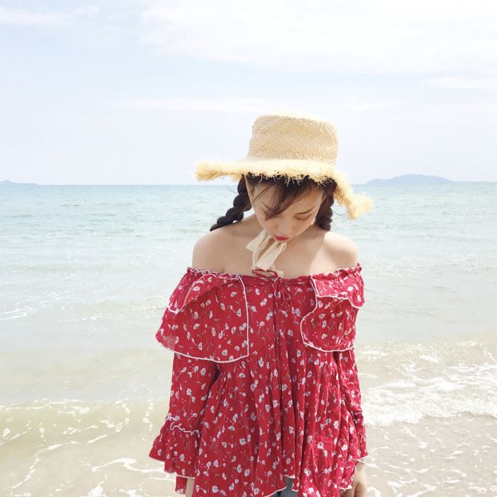 實(shí)拍 2017夏季新款女裝 甜美可愛少女風(fēng)荷葉邊系帶棉布上衣女示例圖9