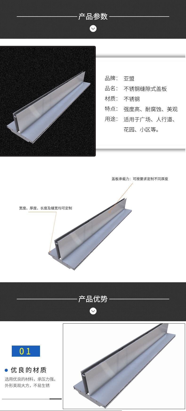 高分子縫隙式蓋板下水道線性水溝蓋板耐腐蝕雨水污水樹脂蓋板示例圖2