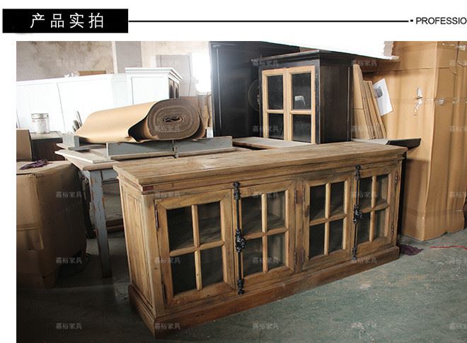 美式轻工业风家具 原木家具 实木做旧电视柜 餐厅多层碗柜天地锁示例图3