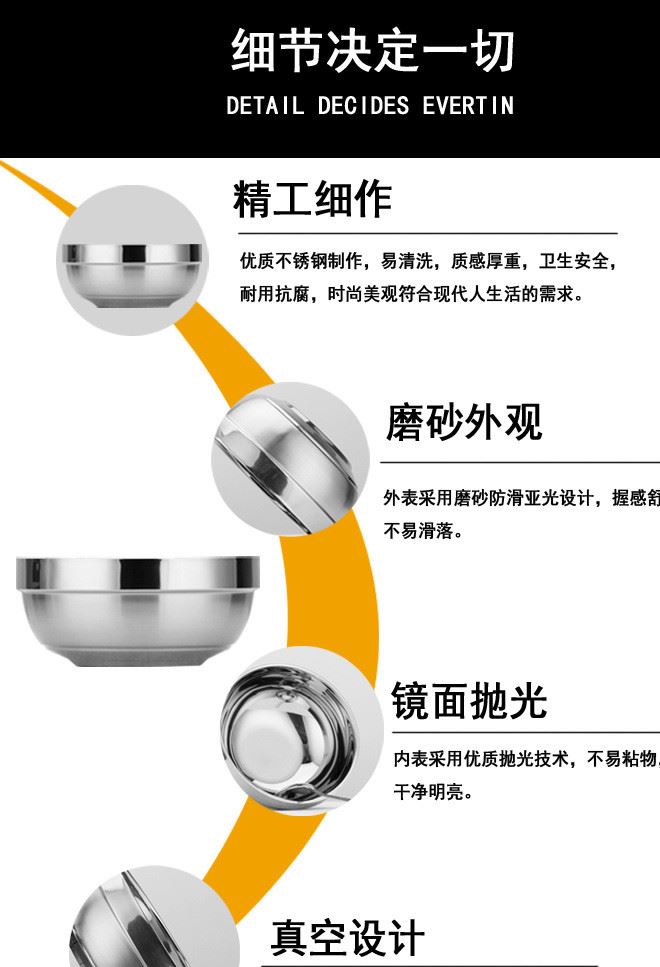 不銹鋼宮廷碗韓式雙層防燙兒童碗不銹鋼加厚鉑金碗家用碗示例圖3