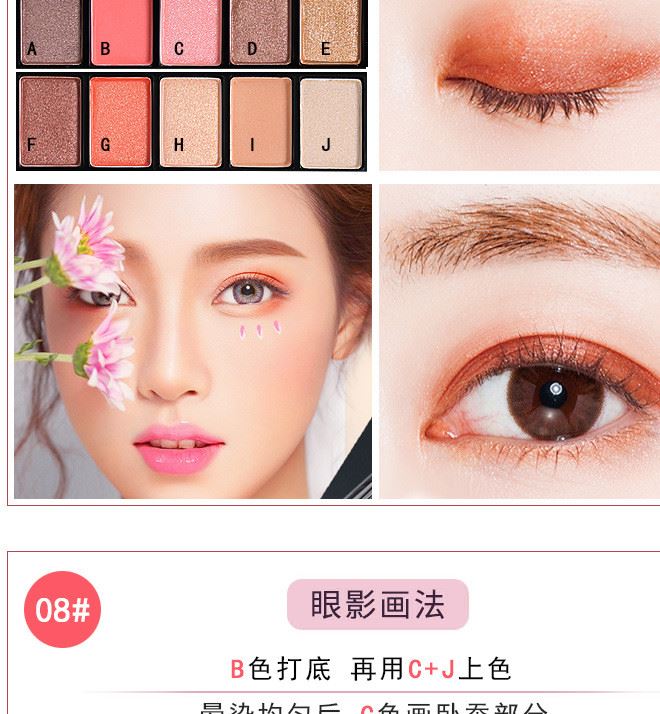 聰明一貓啞光珠光大地色眼影盤(pán)持久防水不暈染10色眼影裸妝初學(xué)者示例圖15