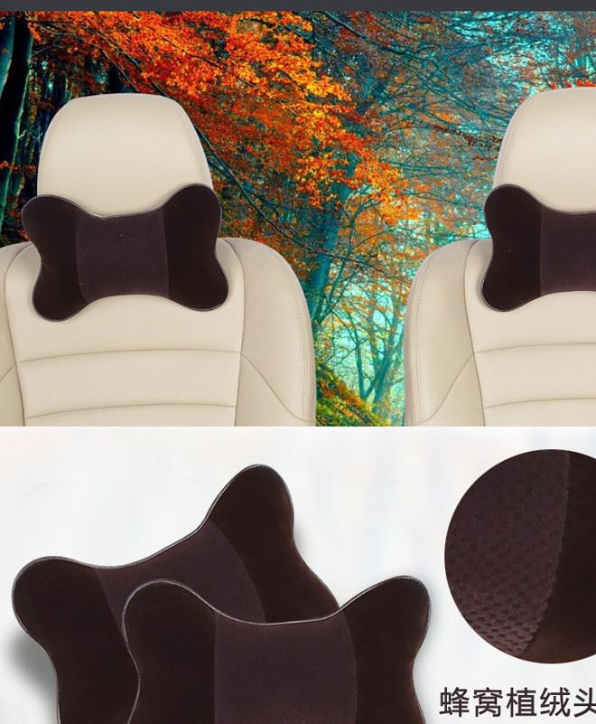 廠家直銷批發新款汽車頭枕 秋冬季毛絨骨頭枕 植絨蜂窩通用頭靠示例圖2