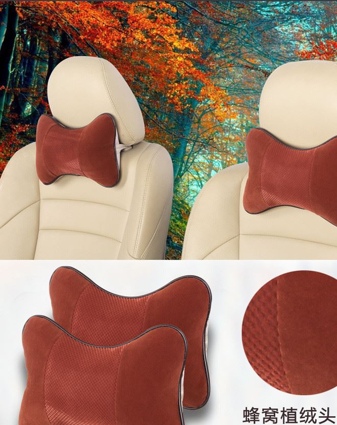 廠家直銷批發新款汽車頭枕 秋冬季毛絨骨頭枕 植絨蜂窩通用頭靠示例圖3