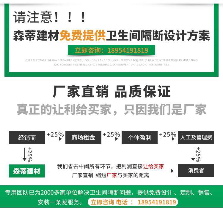 濟南防潮隔斷板批發(fā) 商場酒店火車站防潮刨花板廁所隔斷板門示例圖1