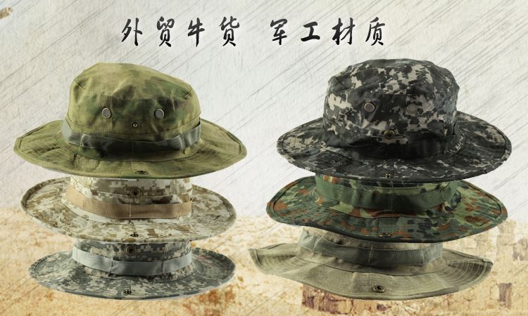 工廠批發(fā)戶外迷彩圓邊帽垂釣漁夫帽登山遮陽帽軍迷奔尼帽示例圖5