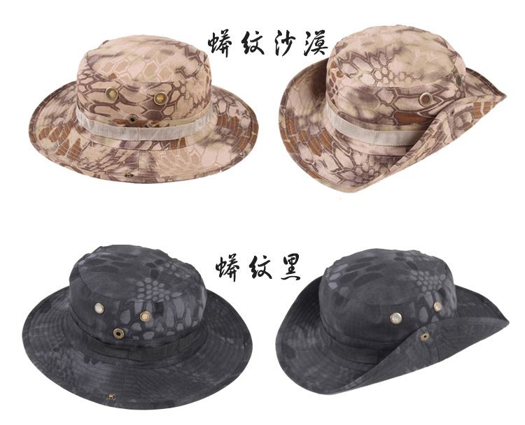 工廠批發(fā)戶外迷彩圓邊帽垂釣漁夫帽登山遮陽帽軍迷奔尼帽示例圖14