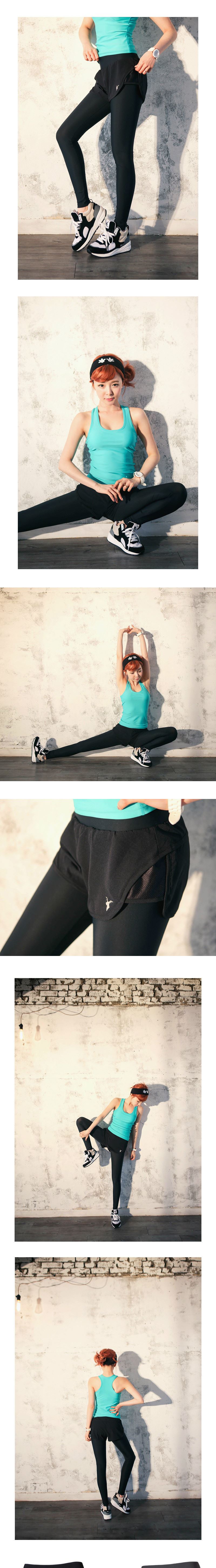 韓國戶外壓縮速干緊身健美運動褲跑步瑜伽服假兩件女九分秋冬薄款示例圖2
