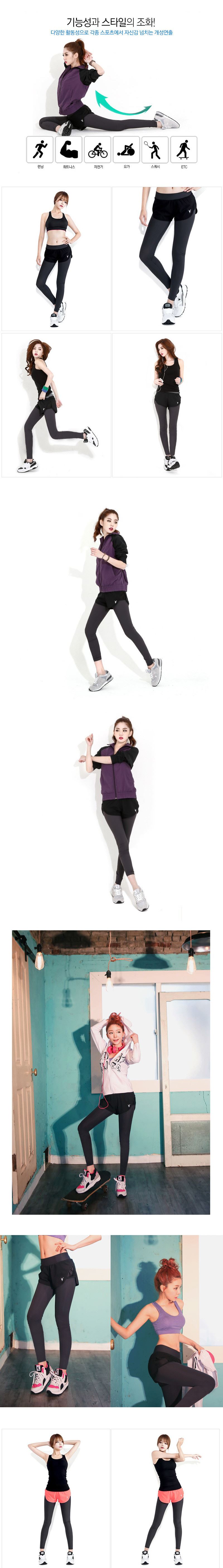 韓國戶外壓縮速干緊身健美運動褲跑步瑜伽服假兩件女九分秋冬薄款示例圖3
