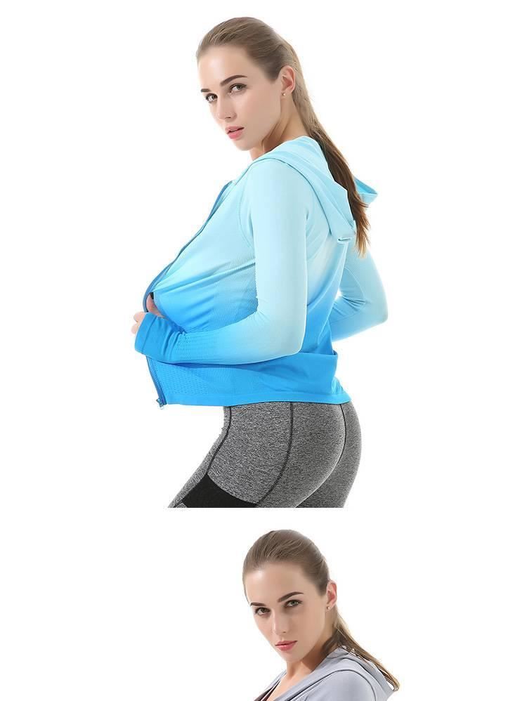 漸變吊染運動外套透氣健身上衣連帽女 跑步機械速干拉鏈夾克代發示例圖4