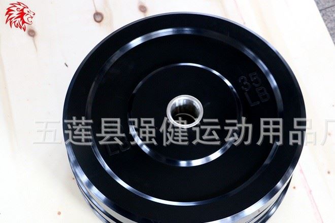 廠家黑膠包膠杠鈴片環(huán)保片5cm孔徑全膠杠鈴商用家用運(yùn)動器材示例圖3