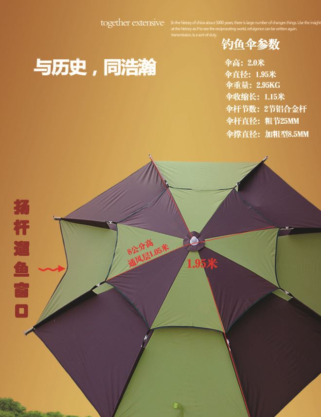 加粗傘撐8.5mm釣魚(yú)傘加大1.95米帶通風(fēng)層鋁合金桿防風(fēng)防雨防遮陽(yáng)示例圖2