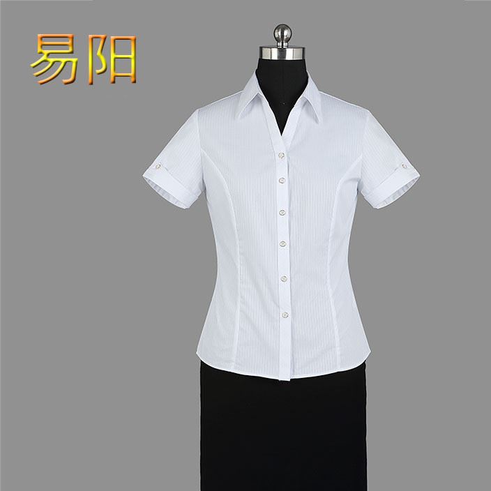 新款修身短袖女士襯衫 色商務v領襯衫工作襯衫供應直銷批發示例圖4