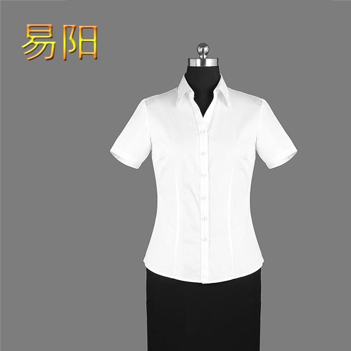 新款修身短袖女士襯衫 色商務v領襯衫工作襯衫供應直銷批發示例圖5