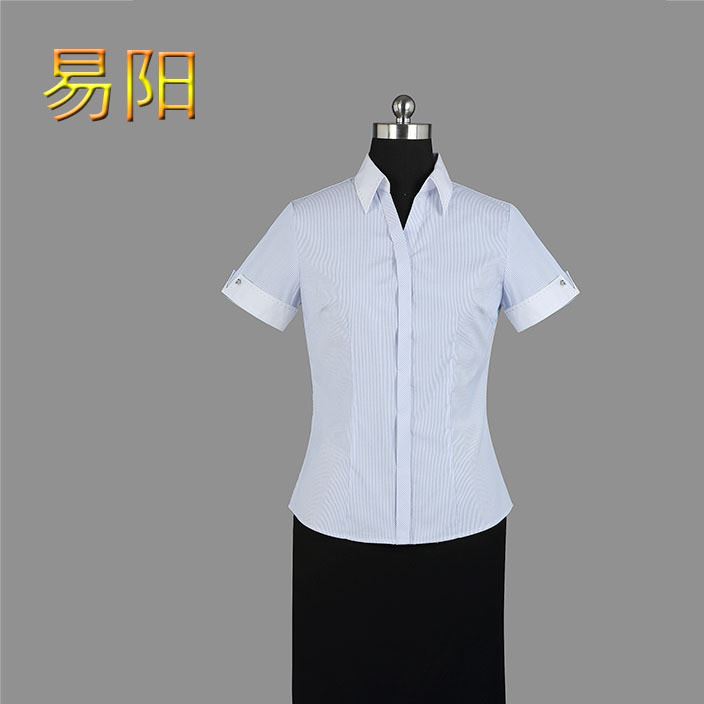 新款修身短袖女士襯衫 色商務v領襯衫工作襯衫供應直銷批發示例圖6