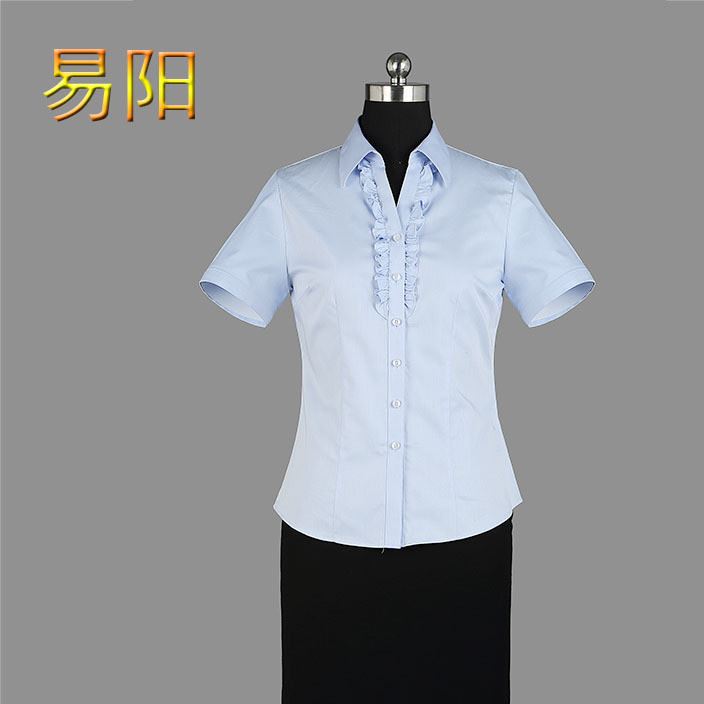 新款修身短袖女士襯衫 色商務v領襯衫工作襯衫供應直銷批發示例圖7