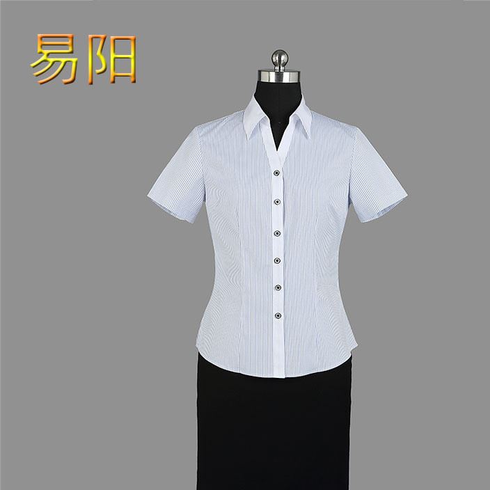 新款修身短袖女士襯衫 色商務v領襯衫工作襯衫供應直銷批發示例圖8