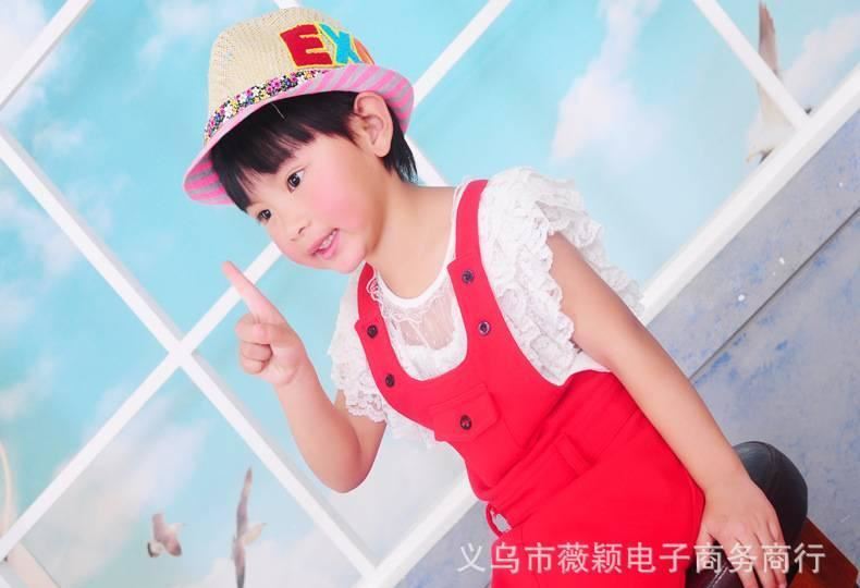 外貿新款兒童春夏帽子 EXO條紋草帽小學生太陽帽夏天防曬遮陽帽示例圖5