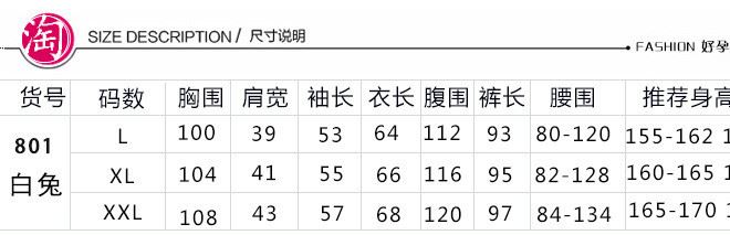 801白兔尺碼表