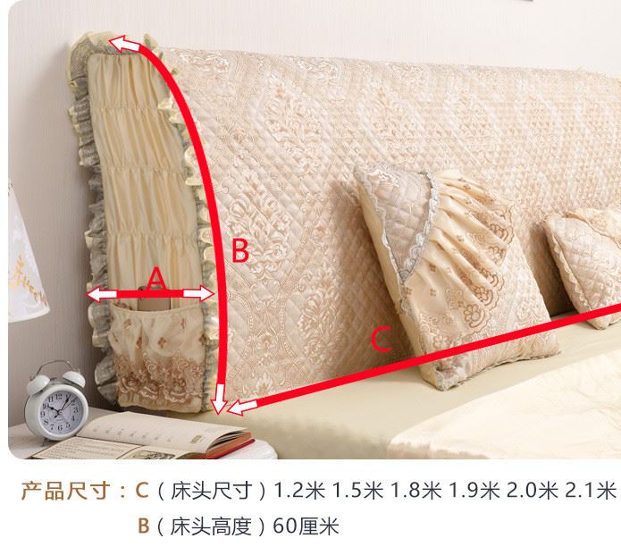 歐式夾棉床頭罩防塵罩 1.5m床 1.8m床可拆洗實(shí)木床頭套加厚保護(hù)套示例圖3