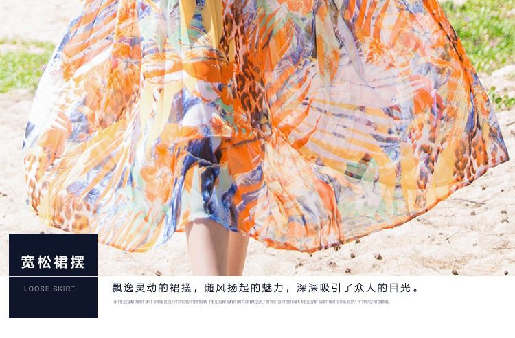 沙灘裙女士波西米亞長裙夏季海邊度假雪紡連衣裙吊帶碎花大碼裙子示例圖10