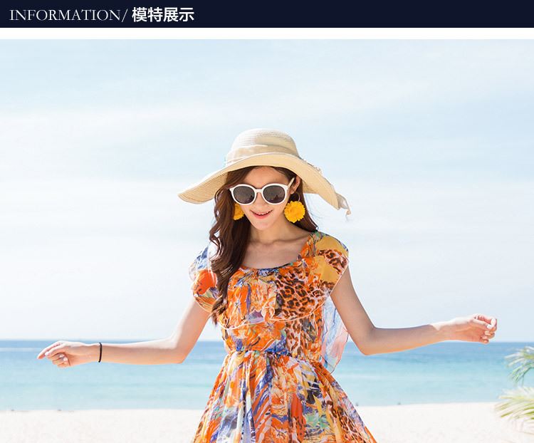 沙灘裙女士波西米亞長裙夏季海邊度假雪紡連衣裙吊帶碎花大碼裙子示例圖11