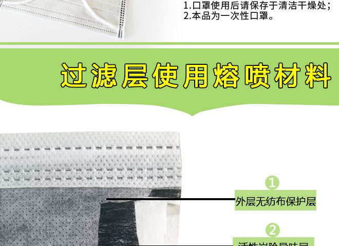 廠家直銷一次性無紡布活性炭三，四層口罩 袋裝 盒裝包郵示例圖4