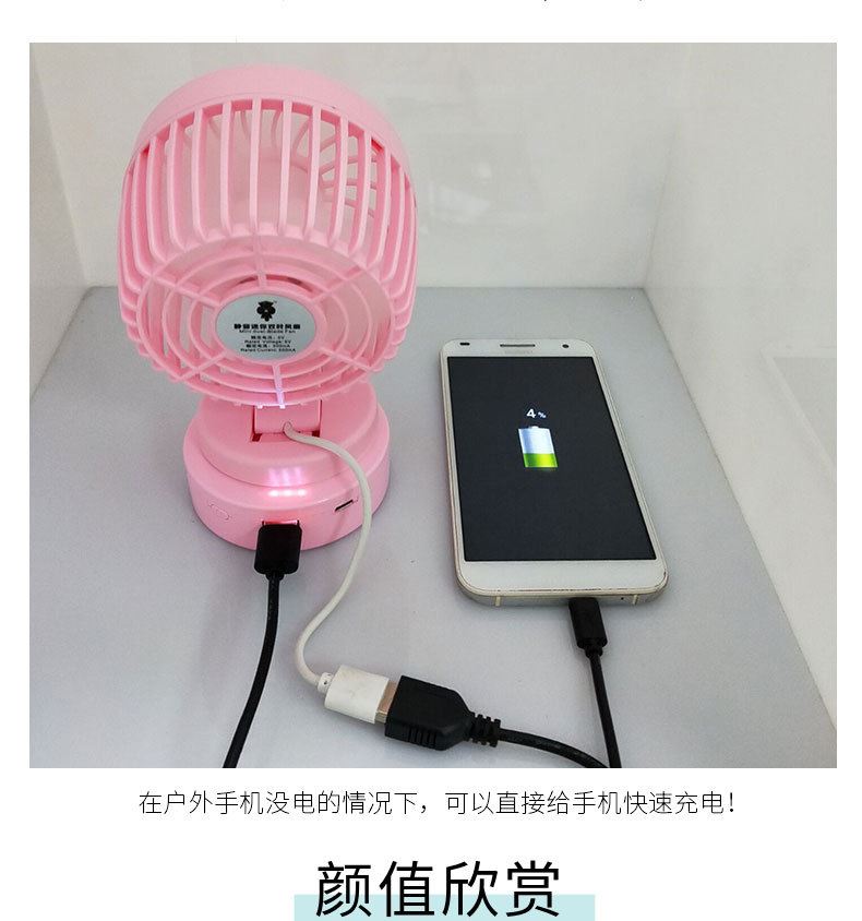 直銷充電寶風(fēng)扇 迷你靜音手持便攜式usb充電雙葉扇 家用小風(fēng)扇示例圖7