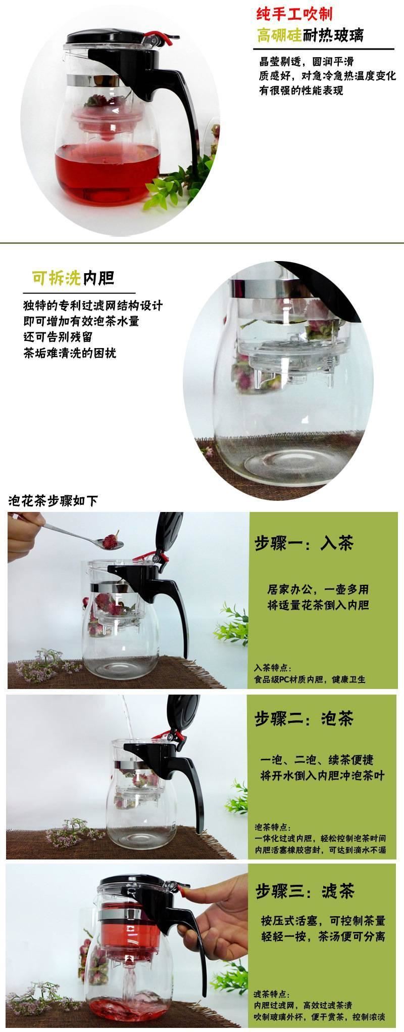 【廠家直銷】透明玻璃茶壺 不銹鋼內(nèi)膽帶過濾茶漏 大容量茶具套裝示例圖5