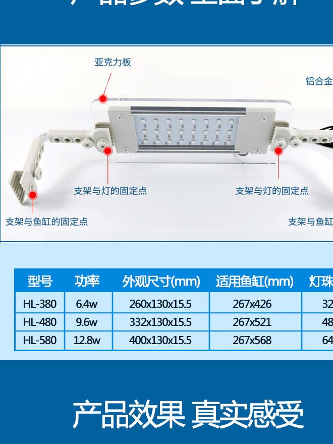 可靈活安裝RGB夾燈 七彩遙控控制觀賞魚(yú)缸燈 LED節(jié)能高亮水族燈示例圖7