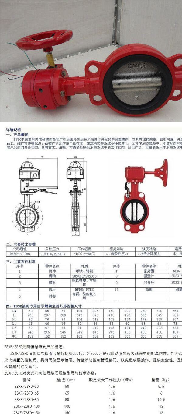 消防用渦輪ZSXF- D對(duì)夾式信號(hào)蝶閥DN150 ,管道用DN50-DN200示例圖2