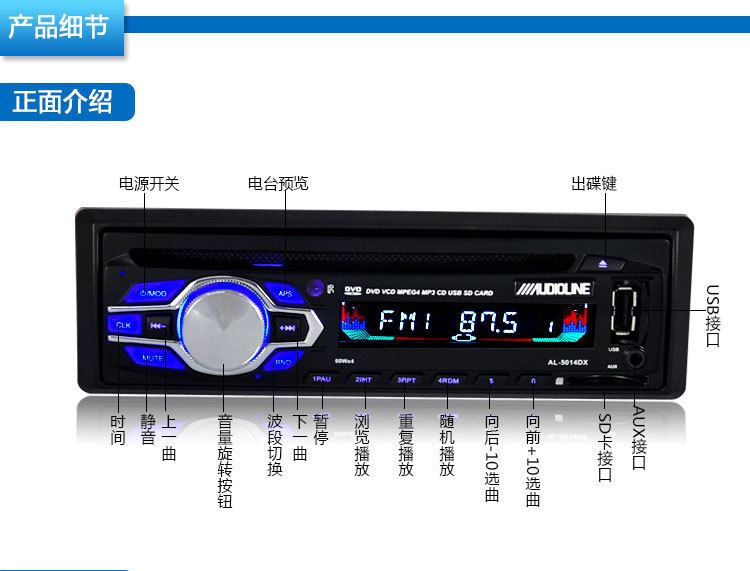 外貿(mào)出口 車載DVD播放器汽車音響CD機(jī)支持車載mp3插卡插u盤收音機(jī)示例圖10