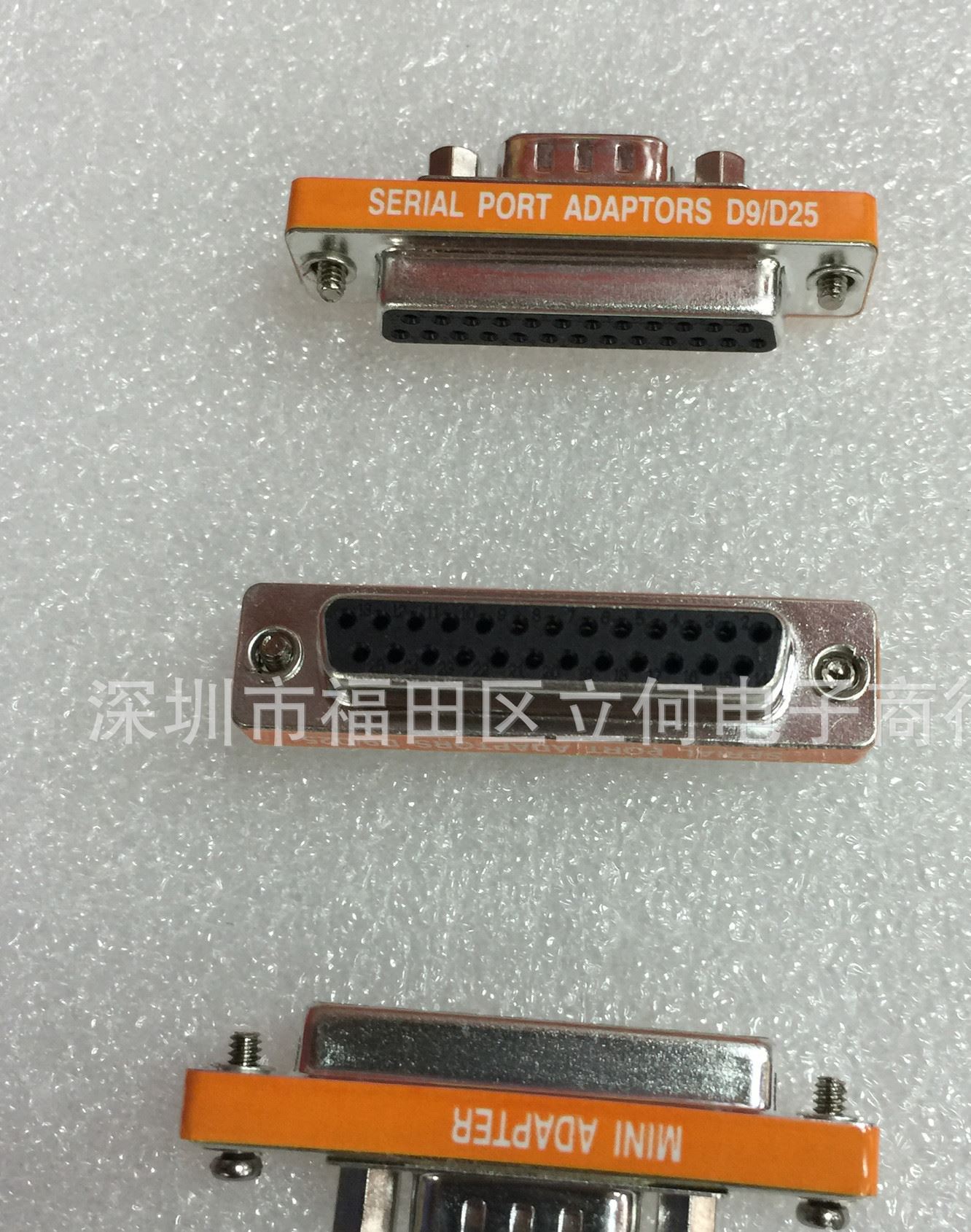 高品質轉接頭，DB9公頭轉DB25母頭轉接頭，DB9M/DB25F 橘黃色商標示例圖1
