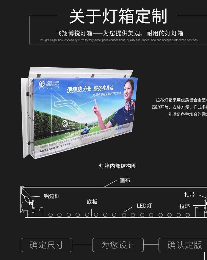 定做側(cè)翻蓋拉布燈箱led廣告箱鋁合金型材邊框批發(fā) 尺寸你自己定示例圖5