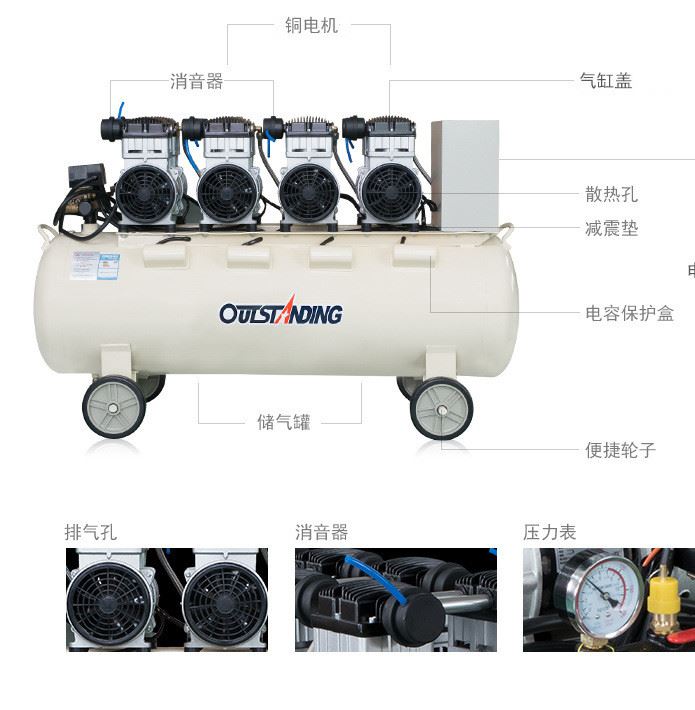 批發(fā)汽修型空壓機無油靜音空氣壓縮機 木工噴漆便攜式工業(yè)級氣泵示例圖10